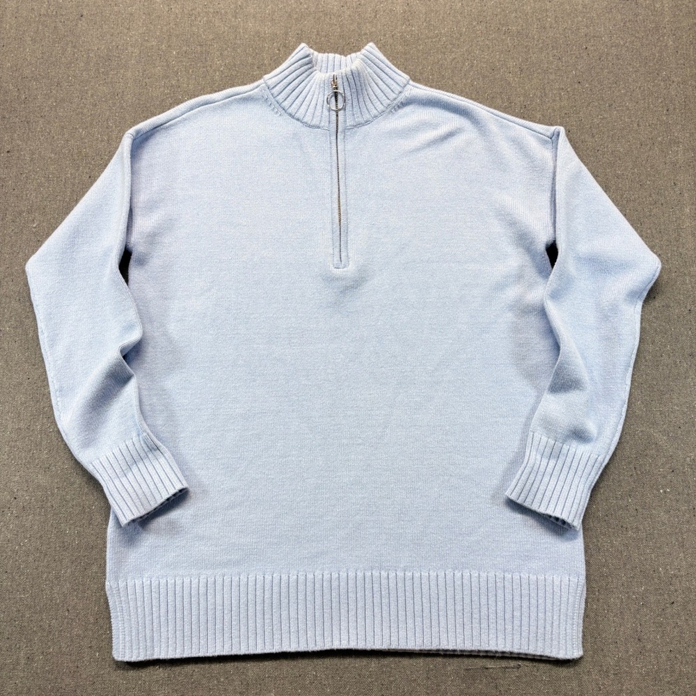 LOFT Womens Light Blue Quarter Zip Pullover Sweater Medium NWT Cozy Clean Girl
